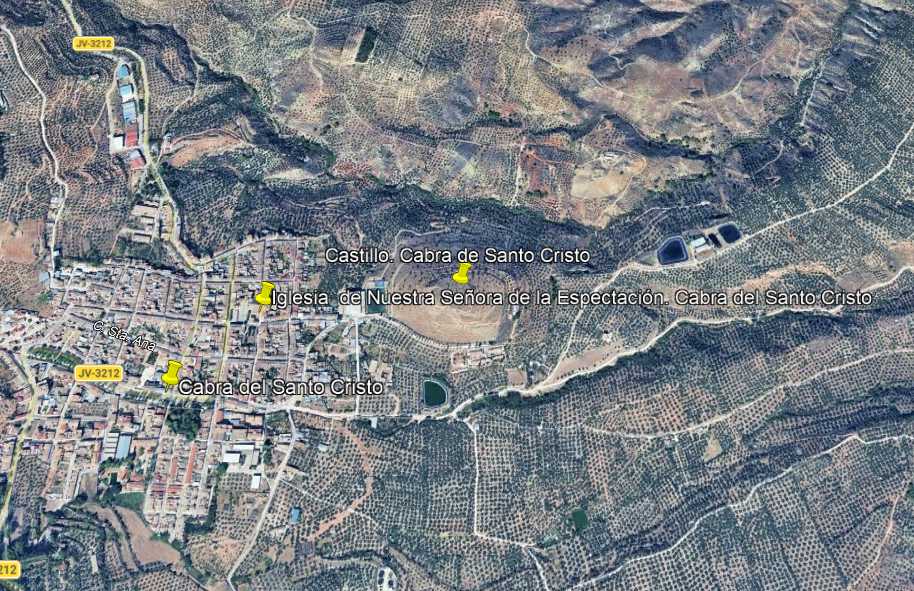 Coordenadas aproximadas y mapa del Conjunto histórico de Cabra del Santo Cristo. Latitud: 37° 42.201'N Longitud: 3° 17.238'O Altitud: 950 m